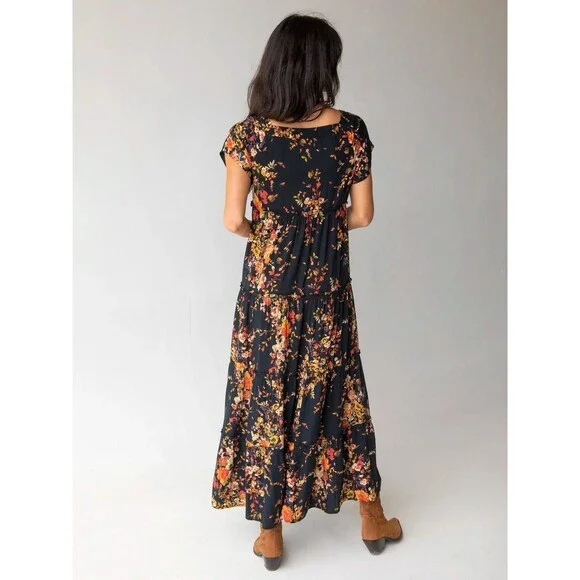 NWT NATURAL LIFE Berkley Maxi Dress Black Floral Boho Chic Hippie Indie Size S - Picture 2 of 9